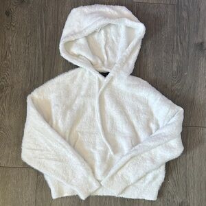 Forever 21 Fuzzy White Hooded Sweater